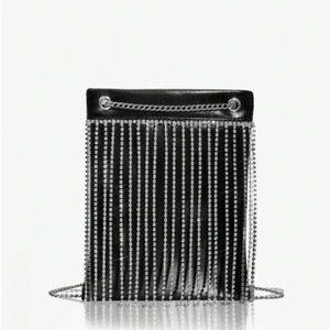 Black Shiny Glitter Bling Rhinestone Vegan Leather Shoulder Bag